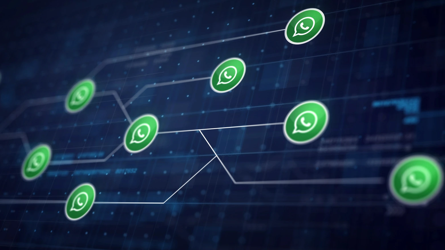 Ícones do WhatsApp conectados em uma rede, ilustrando a integração entre IA e WhatsApp para contabilidade